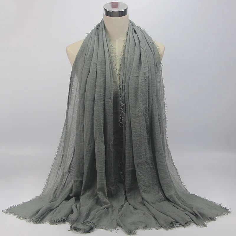 Пузырьковый простой шарф/хлопковый шарф с бахромой для женщин Мягкий сплошной хиджаб популярное кашне шали большой пашмины обёрточная бумага хиджаб шарфы 55 цветов
