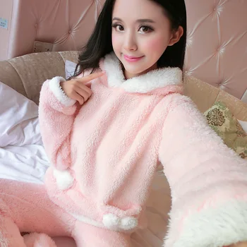 

Autumn and winter thickening flannel pajamas sleepwear women long-sleeve plus size coral fleece cartoon female
