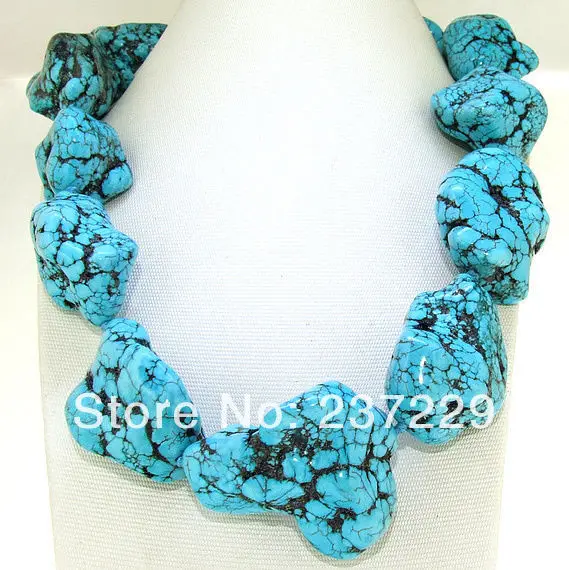 

DD Wholesale price FREE SHIPPING Big Nugget Ranbow Turquoise Necklace 18" Knotted Beads Choker