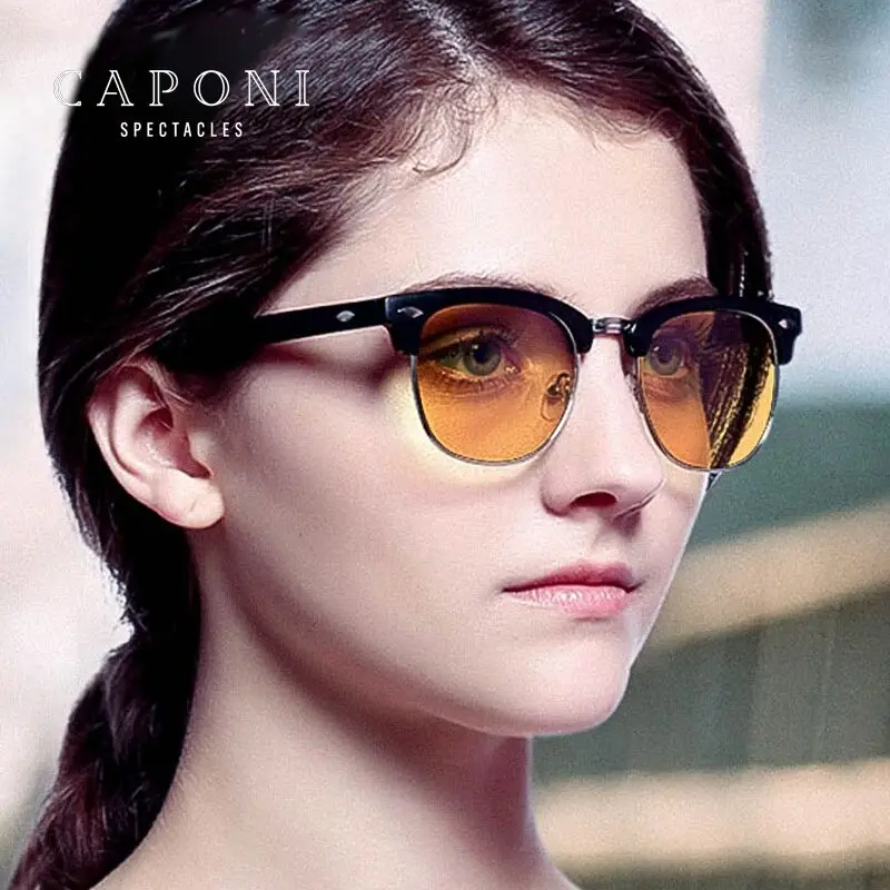 

Caponi Polarized Photochromic Sun Glasses Women Round Retro Frame Shades For Female Driving Sunglasses BSYS5154