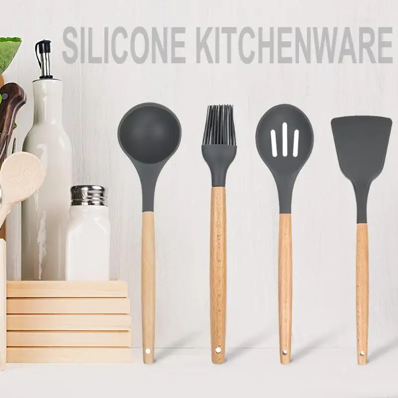 Деревянная ручка Силиконовая Посуда шпатель антипригарная кухонная посуда