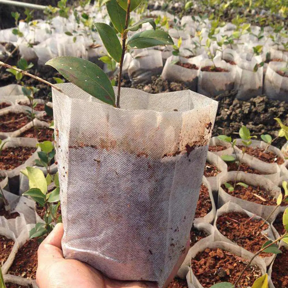 100 шт 7x9 см разлагаемые экологически чистые пакеты для рассады нетканых материалов растительные мешки для питомника для сада