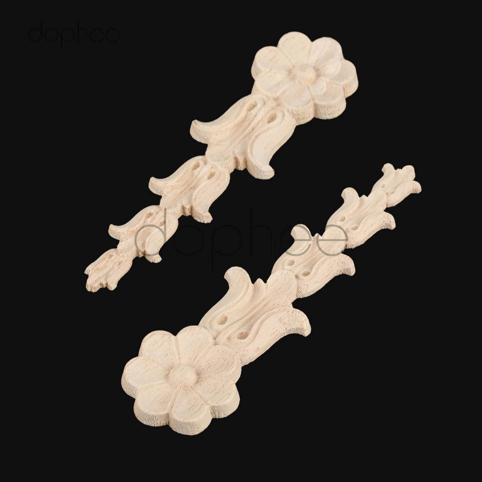 

dophee 2pcs 13*3.5cm European-style Wood Applique Vertical Long Flower Tablet For Furniture Window Door Home Decoration