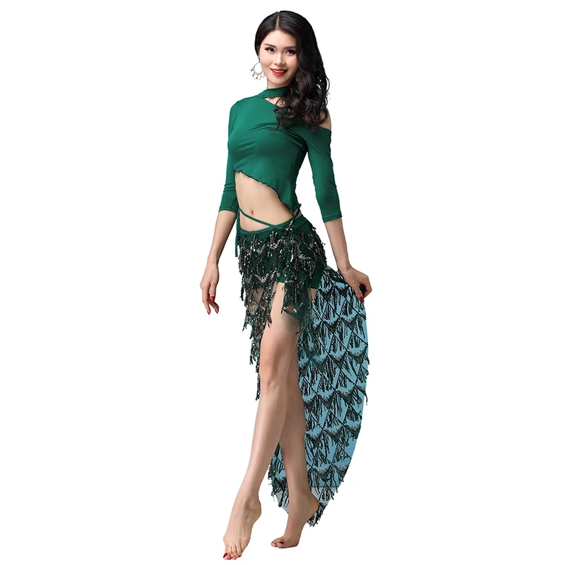 

Belly Dance Skirt Women Clothes 2019 Sequined Hip Scarf Waistband Fringed Skirt Belly Dance Costume Set Bellydance Practice M-XL