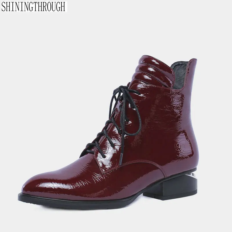 

Genuine Leather Zipper Ankle Women Boots Low Heel Women Shoes Spring Autumn Fashion Cross-tied Party Dancing Ladies Shoes