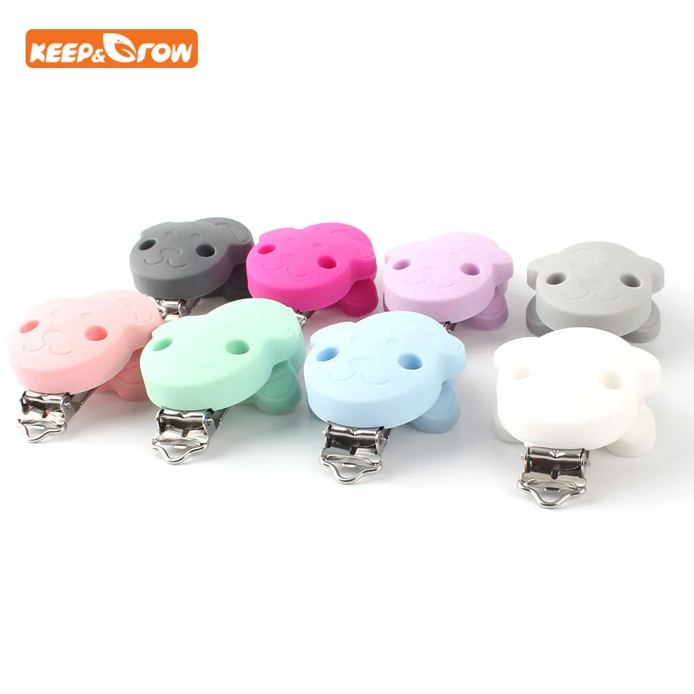 

Keep&grow 10Pc Bear Pacifier Clips Animal Silicone Holders Baby Clip Teething Accessories Clasps Toy DIY Pacifier Chain Holder
