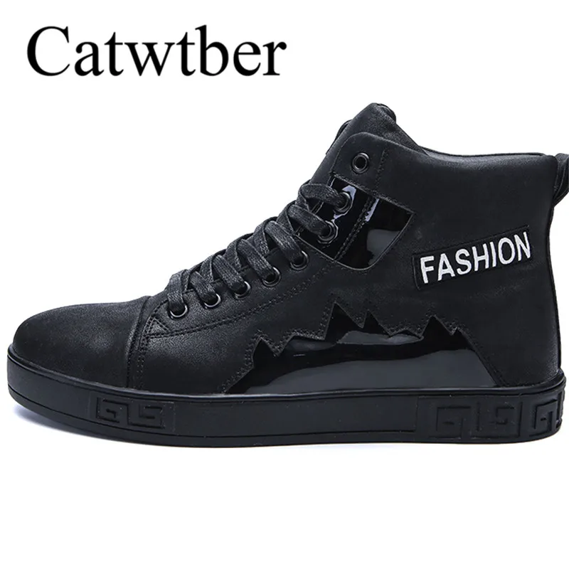 

Catwtber Leather Autumn Winter Men Boots Fashion Warm Cotton Ankle Boots Lace Up Flats Casual Men Shoes Student Young teenager