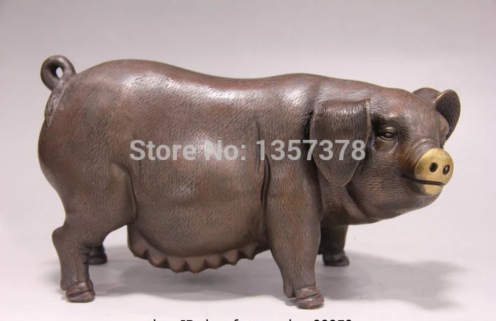 

shitou 0071 Chinese Classical folk copper Bronze Zodiac Year Pig Sow art Sculpture Statue discount 30% (C0324)