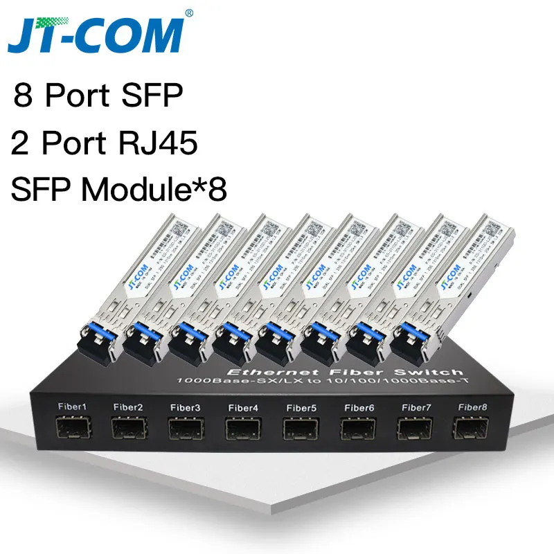 8G2E 8 слот sfp волокно 2 rj45 гигабитный коммутатор для интернет-сети 4G3E 4 sfp волокно 3 rj45 1000 м медиаконвертер волоконно оптический трансивер - Цвет: 8GF2GE with module