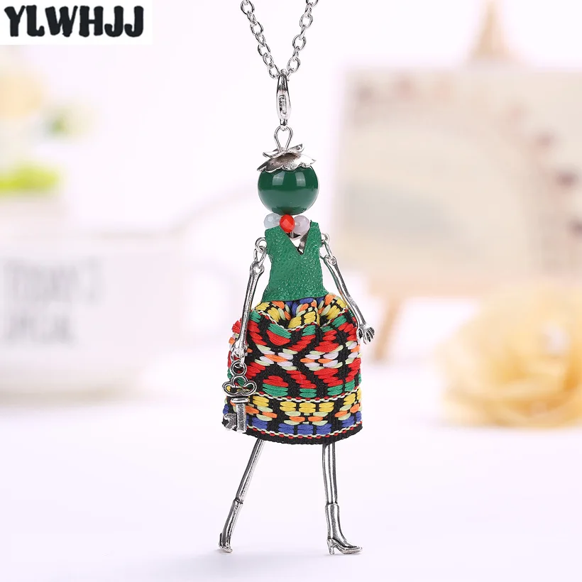 

YLWHJJ new women doll long chain trendy necklace colorful dress pendant girl cute maxi fashion statement metal bohemia jewelry