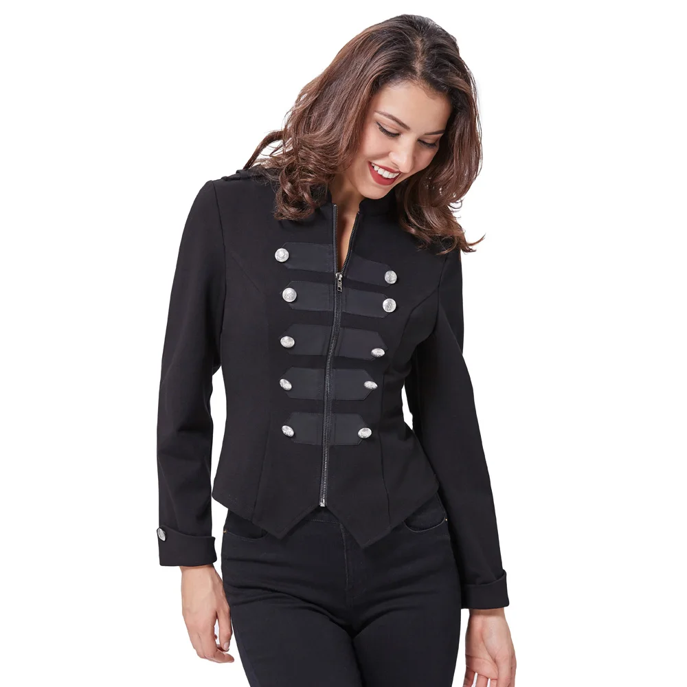 Kate Kasin Military Jacket Women Black Long Sleeve Button Decorated Zipper Vintage Gothic Victorian Coats Corset Tops Outerwear Kate Kasin Military Jacket Women Black Long Sleeve Button Decorated Zipper Vintage Gothic Victorian Coats Corset Tops Outerwear
