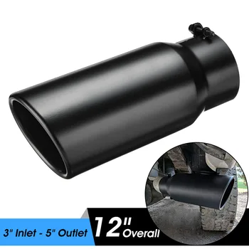 

76-127mm Car Exhaust Muffler Pipe 3" Inlet 5" Outlet Exhaust Tip Black Tail Tube Stainless Steel Universal