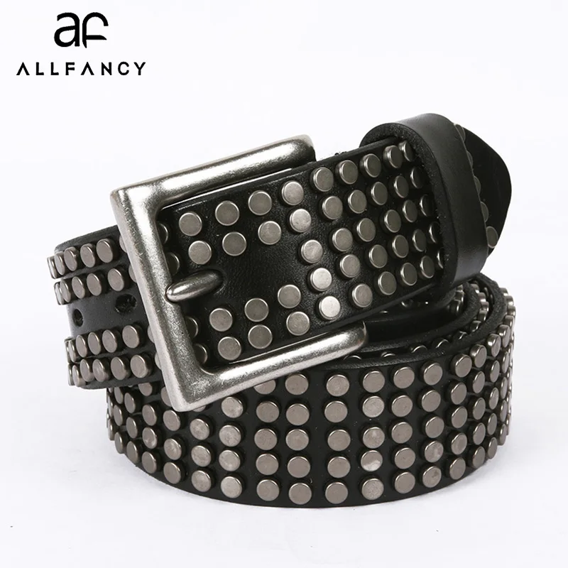 

Metal punk Rivet genuine leather belt new first layer cowhide male jeans belt brand buckle belts for women