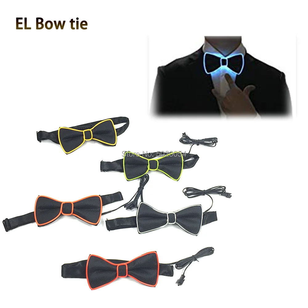 

New Arrival 10 Color Fashion Glowing Flashing LED Bow Tie Men EL Light Up bowtie Neon Luminous Neck tie for Wedding Decor