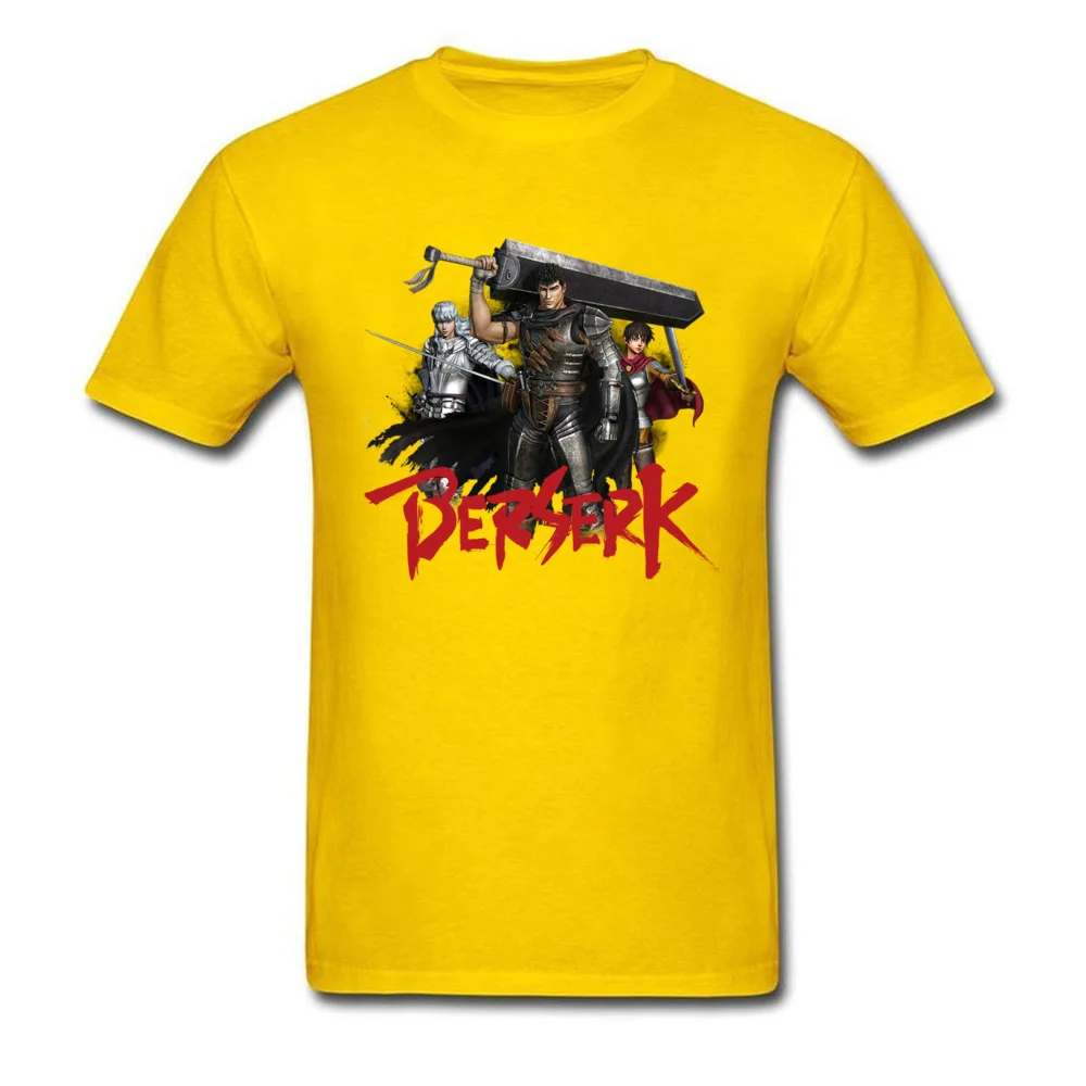 Comic berserk O-Neck Top T-shirts Summer/Autumn Tops Shirt Short Sleeve Hot Sale Pure Cotton Printed On Tee Shirt Street Mens Comic berserk yellow