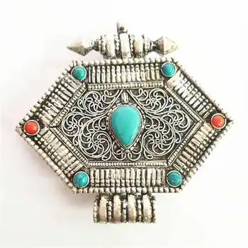 

TGB106 Tibetan Big Prayer Box Hexagonal Pendant Tibet Amulet Ghau for Man
