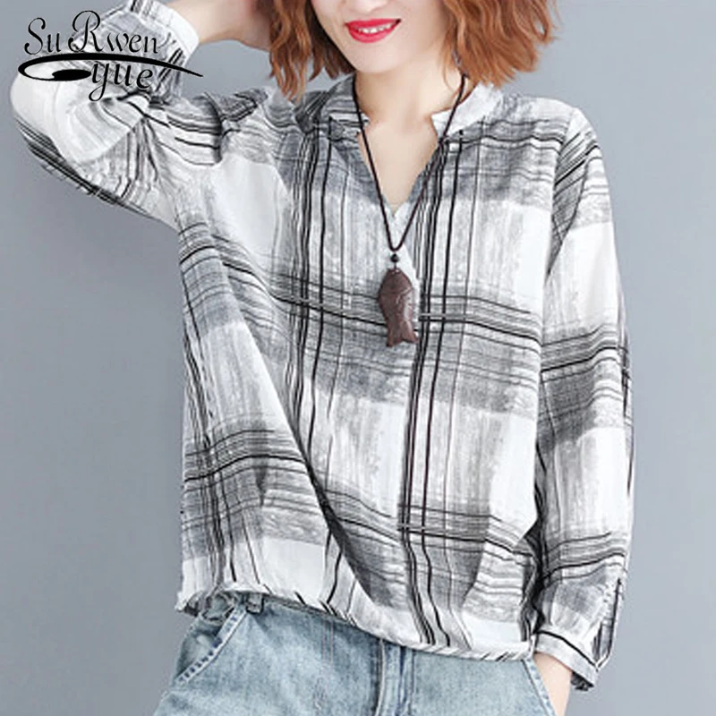 womens tops and blouses plaid blouse shirt long sleeve women shirts casual plus size women tops fashion women blouses 2096 50