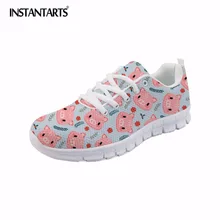 INSTANTARTS/Новинка года; розовые женские кроссовки на плоской подошве со шнуровкой; женские повседневные туфли для тенниса без каблуков; Милая женская обувь с рисунком поросенка