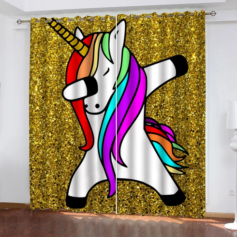 Rainbow Unicorn Flower Curtain Waterproof
