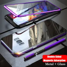 360 Полное покрытие для телефона на магните чехол для samsung A50 A30 A40 A60 A70 A7 A9 S10 плюс S9 S8 Note 9 Двусторонняя Стекло Классический роскошный металлический корпус