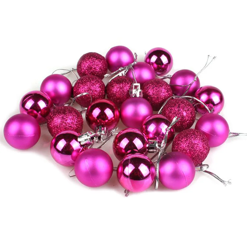 24Pcs/Lot Colorful Glitter Christmas Balls Ornament Hanging Baubles Decoration For Christmas Party Decoration - Цвет: Hotpink