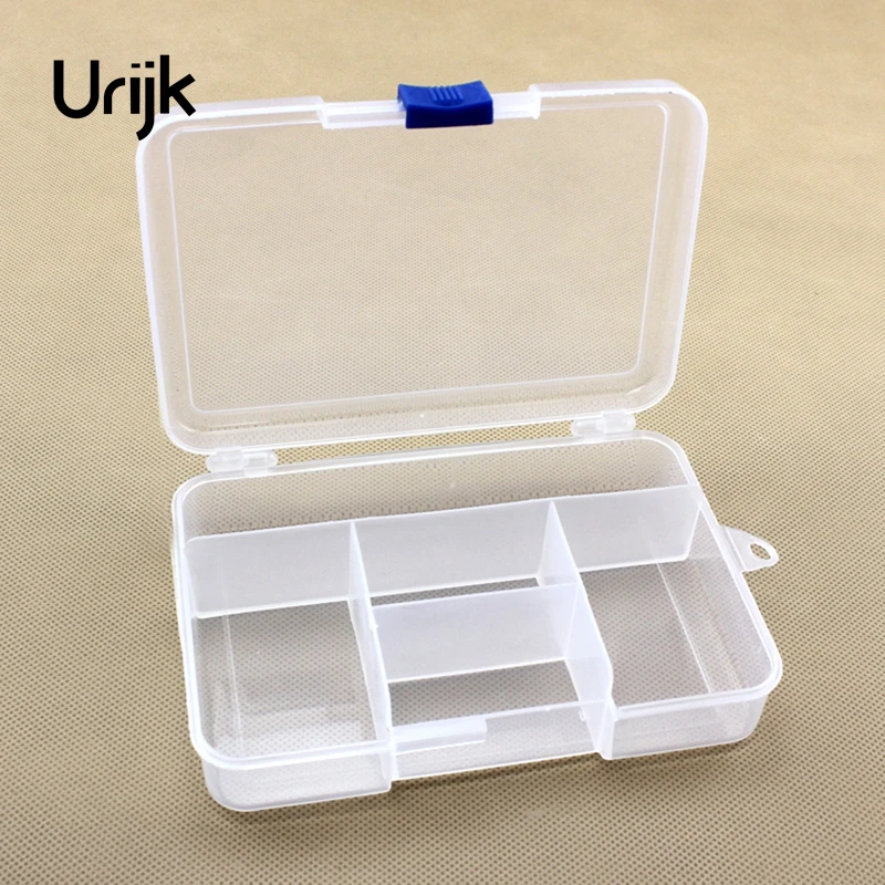 

Urijk 1Pc 5 Lattices Solid Transparent Rectangle PP Plastic Lock Tool Box Electronic Components Packaging Case Mini Part Tools