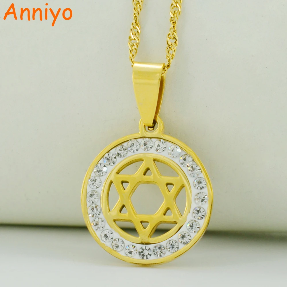 Anniyo Jewish Star Necklaces for Women Star of David Pendant Chain
