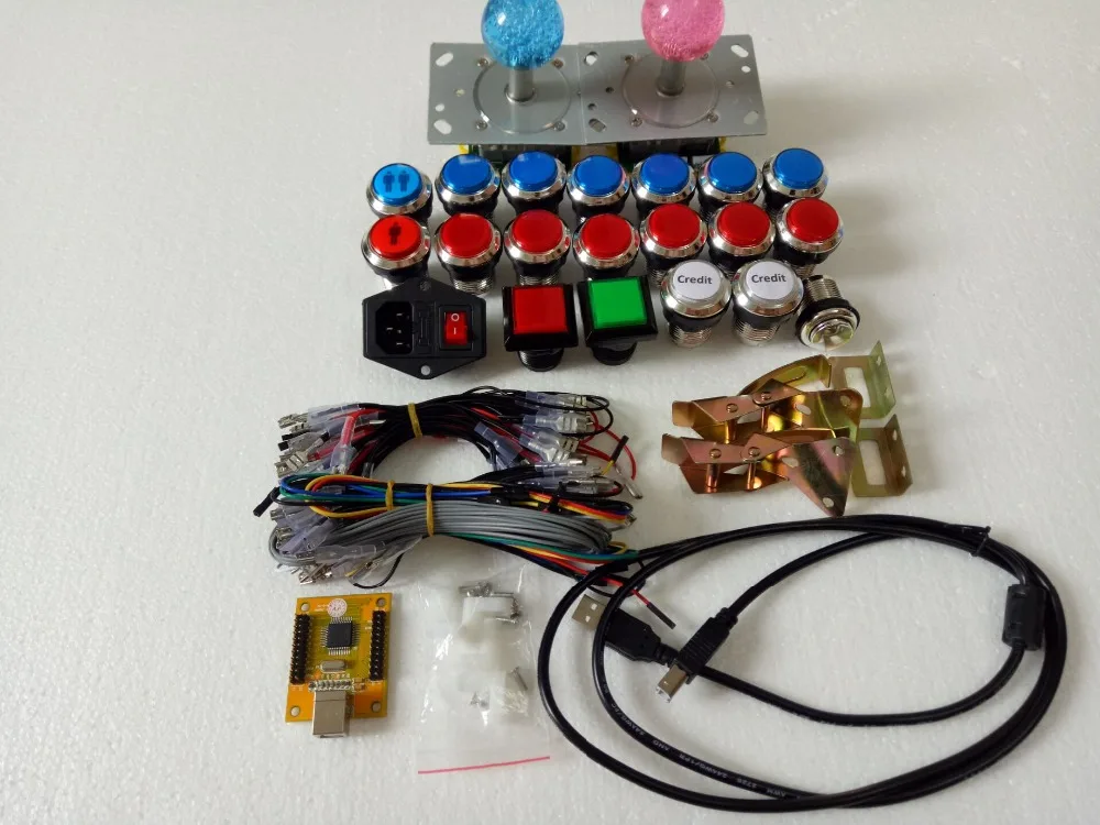 

Arcade parts Bundles kit With LED Joystick chrome Illuminated buttons Microswitch 2 player USB to Jamma Build Up Arcade cabinet