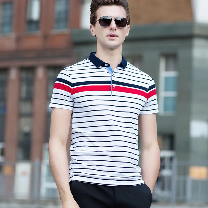 Brand Summer Men Casual Striped Polo Shirt Men's Short Sleeve Slim Fit ...