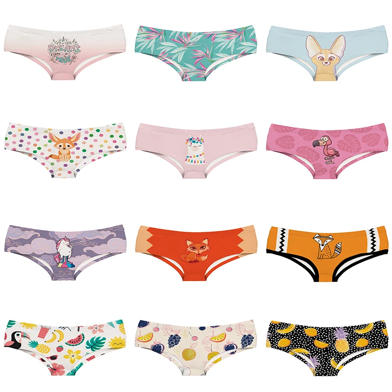 

Cartoon Festival Llama Flamingo Lady Underwear Cute Girl Briefs with Fennec Unicorn Fruit Dream Come True Words Women Panties