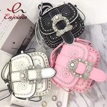 Luxury high quality fashion silver rivets diamond ladies saddle bag shoulder bag purse cross bag female messenger bag 3 colors