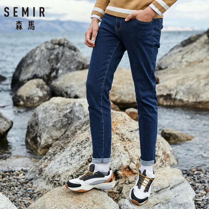 

SEMIR Men Skinny Jeans Washed Denim with Side Pocket Men's Slim Fit Cotton Jeans with Zip Fly with Button in Retro Style