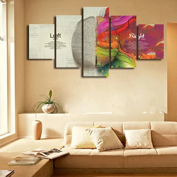 

Modular Canvas Pictures Painting Home Decor 5 Panel Creative Brain Left Right Anatomy Printed Poster For Living Room Wall Art