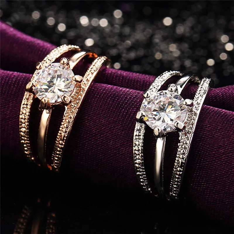 

New Arrival Fashion Rose Gold and Silver Color Ring Engagement Rings For Women Jewelry Gift