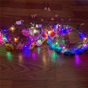 

Party Holiday Vacation Banquet Show Carnival Night Club Props Girls Kids Glowing Luminous LED Light String Flower Crown Headband
