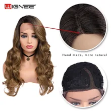 Wignee 2019 New Arrival Lace Front Synthetic Wigs For Women Side Part Ombre Brown Long Hair Wavy Wigs Cosplay Daily or Party Wig цена Wignee 2019 New Arrival Lace Front Synthetic Wigs For Women Side Part Ombre Brown Long Hair Wavy Wigs Cosplay Daily or Party Wig цены онлайн