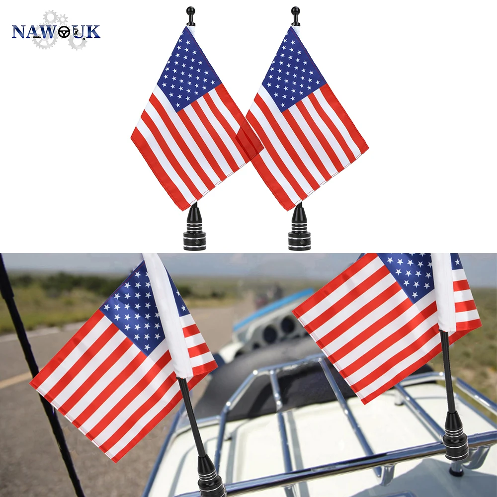 NAWOUK Rear Side Mount Luggage Rack Motorcycle US USA American Flag Pole For Harley Sportster Touring Honda Goldwing CB VTX CBR |