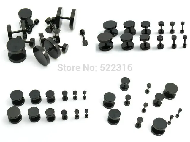16pcs Black Stainless Steel Fake Cheater Ear Plugs Gauge Body 16pcs Black Stainless Steel Fake Cheater Ear Plugs Gauge Body Jewelry Piercing Mix 8 Sizes