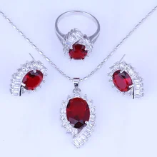 Любовь монолог сладкий красный имитация гранат кубического циркония серебряный цвет Ювелирные наборы для женщин кольца Размер 6 7 8 9 10 H0259