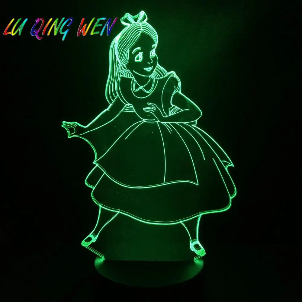 País das Maravilhas Luzes da Noite Decoração do Quarto das Crianças Princesa Figura Alice Decorativo Crianças Led 3d Noite Lâmpada Bateria Usb Nightlight no 8 High Quality Luzes e Iluminação