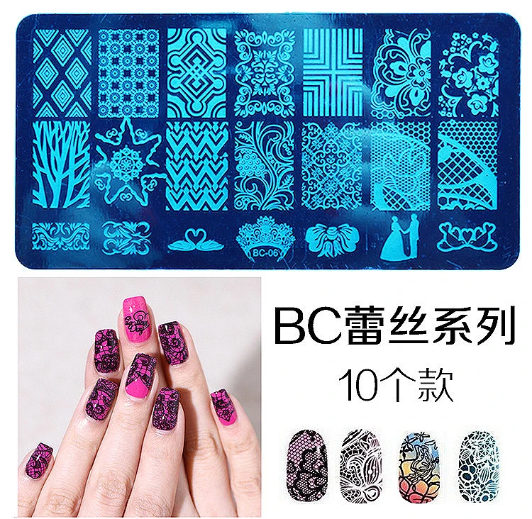 BC-01-20 6X12cm Прямоугольные Nail Штамповка пластины цветок кружева дизайн ногтей лак Stamp Шаблон маникюрные инструменты 20 конструкций