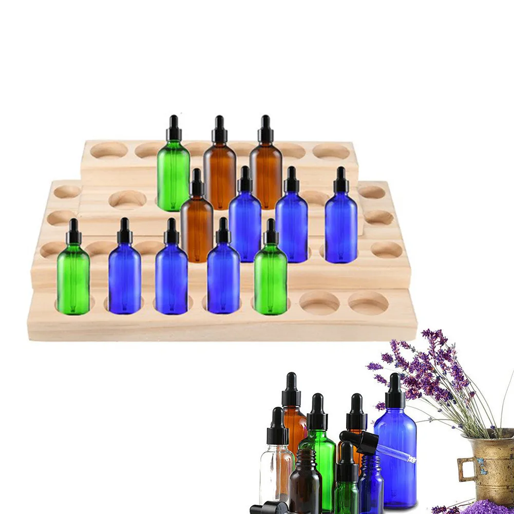 

5-15ml Bottles Handmade Natural Pine Wood Display Rack Essential Oil Wooden Tray 30 holes Demonstration Station