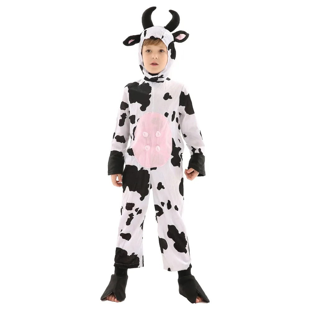 Kids Animals Cow Pajamas Classic White-Black Cow Cosplay Costume Jumpsuit Child Halloween Children's Day Gift Age of 3-7