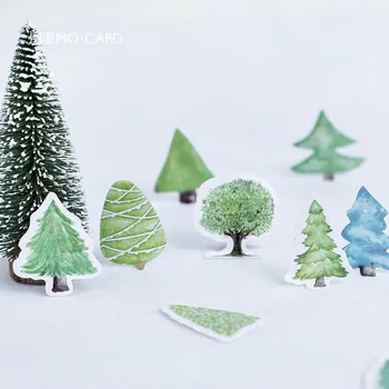

45pcs/box Small Forest Xmas Tree Decorative Sticker Set Diary Album Label Stickers DIY Stationery Stickers Gift Diary Deco Pack