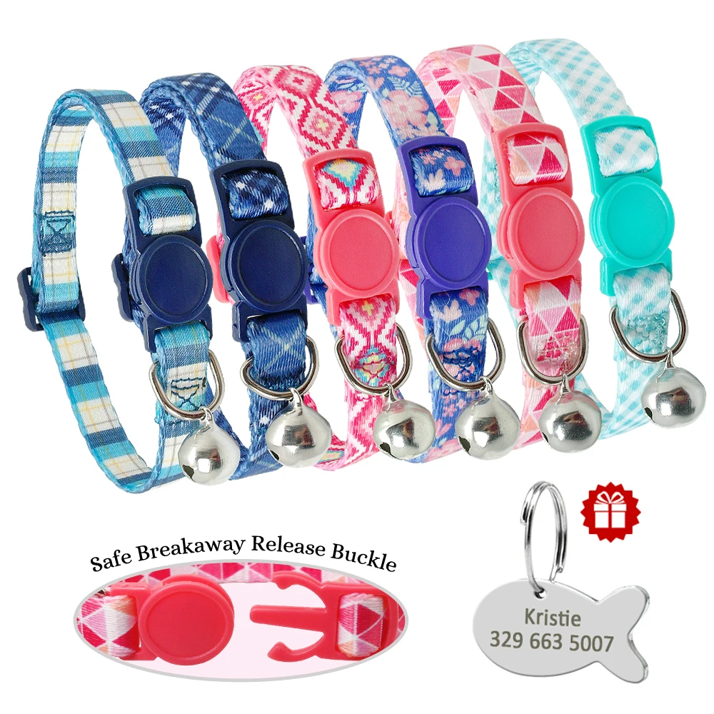 Quick Release Kitten Cat Collar Personalized Pet Puppy Cat Collars With Bell Cat Tag Collar Safety Adjustable For Small Dog Cats Quick Release Kitten Cat Collar Personalized Pet Puppy Cat Collars With Bell Cat Tag Collar Safety Adjustable For Small Dog Cats