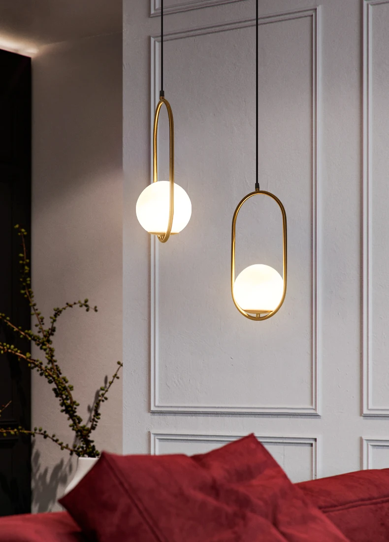 Подвесной светильник в скандинавском стеклянном шаре, современный светодиодный светильник в виде шара для гостиной/спальни, домашний подвесной светильник