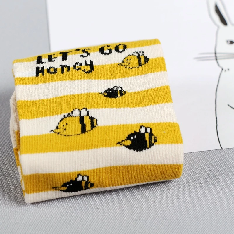 Creative Cute Cartoon Animals Bees Printed Socks School Girls Women Pure Cotton Soft Breathable Kawaii Socks for Spring Summer Creative Cute Cartoon Animals Bees Printed Socks School Girls Women Pure Cotton Soft Breathable Kawaii Socks for Spring Summer