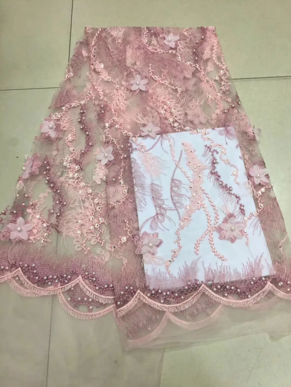 

Fashionable Designs High Quality African Handwork beads Lace Fabric African French Lace Fabric with beads
