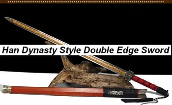 

HIGH QUALITY FULL TANG CHINESE SWORD SHARP HAN JIAN FOLDED PATTERN STEEL GILT BLADE