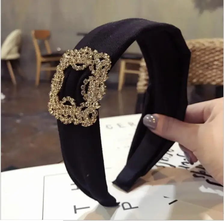

hair accessories diamond super flash hairbands women solid color fabric wide-brimmed lady headbands curling ladies
